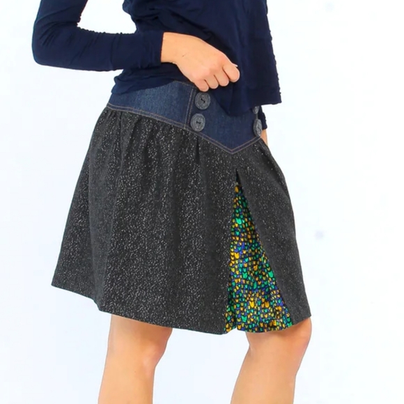 Custo Barcelona AZZURRA TULI denim skirt with cat print lining and wool buttons - Picture 1 of 13